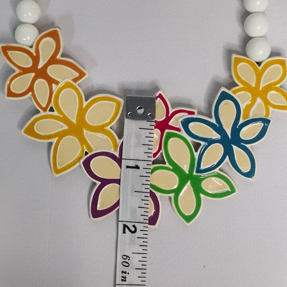 Vintage 80s Chunky White Bead Necklace Floral Pastel Statement Maximalist Retro - Picture 6 of 7